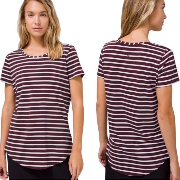 lululemon athletica Tops - Lululemon Love Crew III Yachtie Stripe Cassis White Size 10